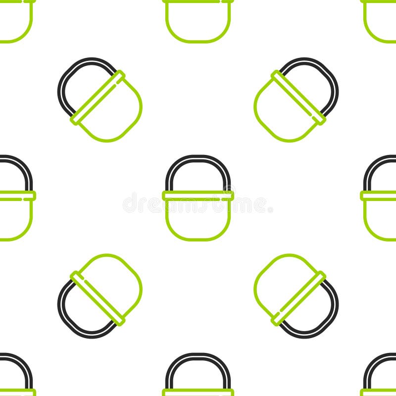 Line Camping pot icon isolated seamless pattern on white background. Boil or stew food symbol. Vector royalty free illustration
