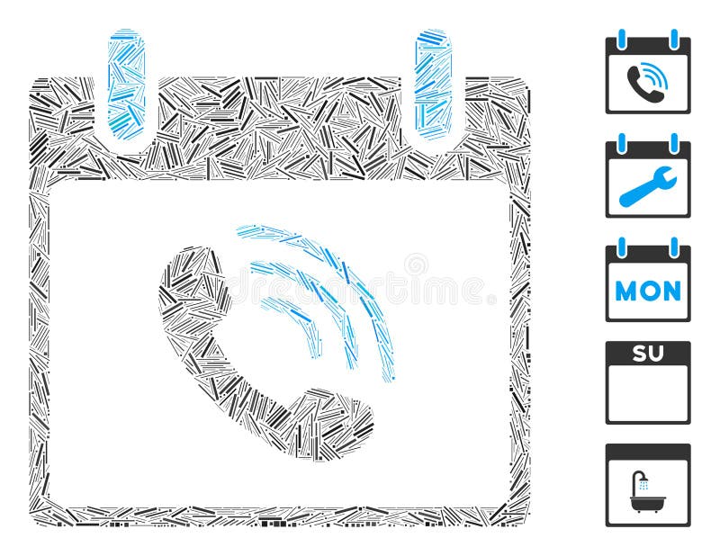 Line Collage Phone Call Calendar Day Icon vector illustration