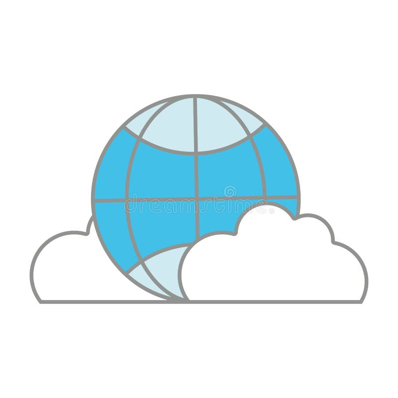 Line color global connection technology with clouds icon vector illustration Line color global connection technology with clouds icon vector illustration