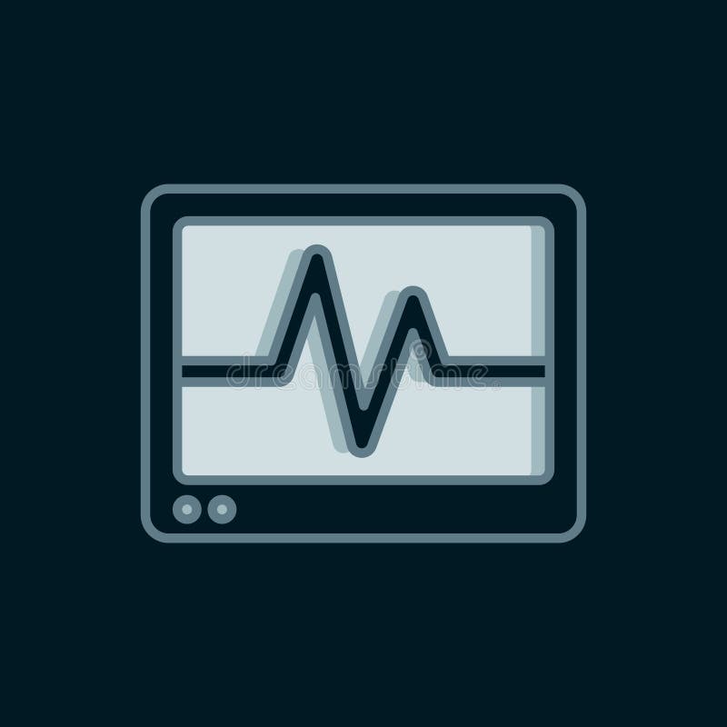 Line Computer monitor with cardiogram icon isolated on black background. Monitoring icon. ECG monitor with heart beat royalty free illustration