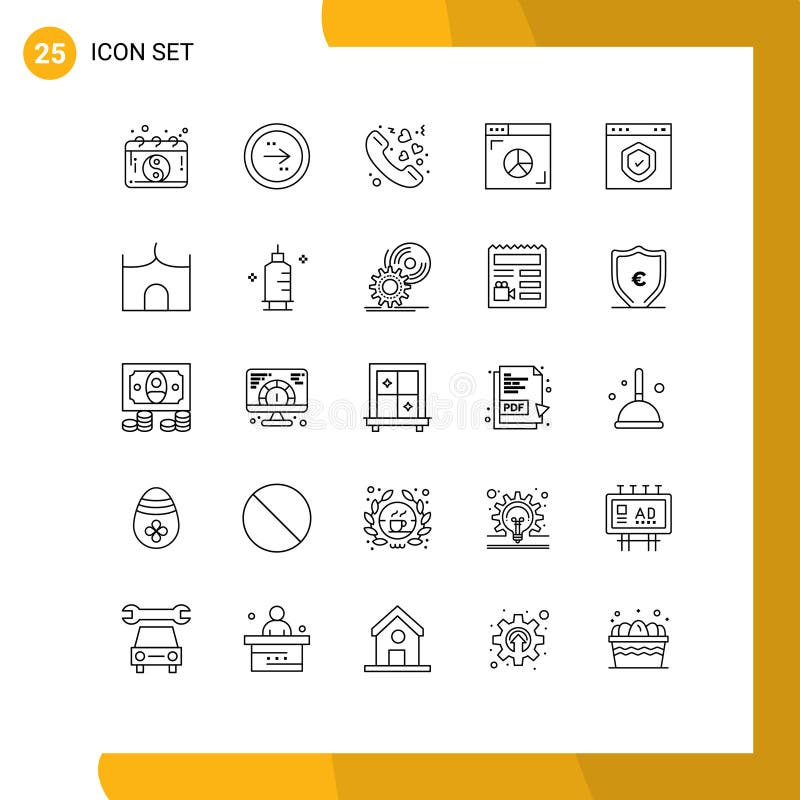 25 Line concept for Websites Mobile and Apps browser, internet, right, graph, valentine vector illustration