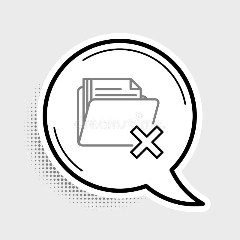 Line Delete folder icon isolated on grey background. Folder with recycle bin. Delete or error folder. Close computer stock illustration