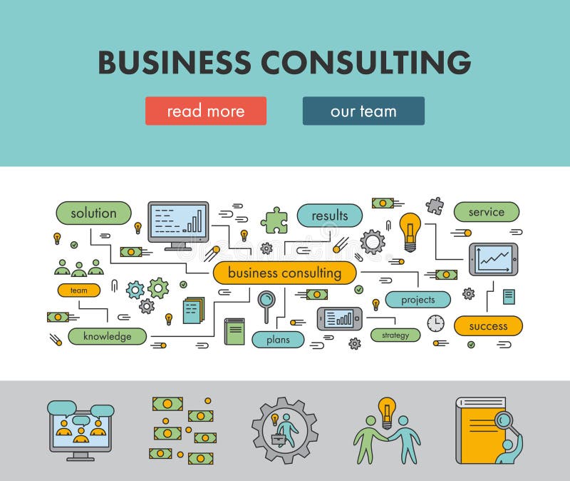 Line Design Concept Banner for Business Consulting Stock Illustration