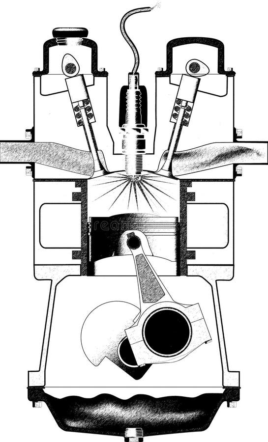 Line Drawing 4 Stroke Petrol Engine Stock Illustration Illustration