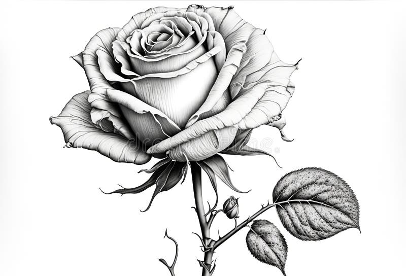 Line Drawing of a Beautiful Rose Flower. Generative Ai Stock