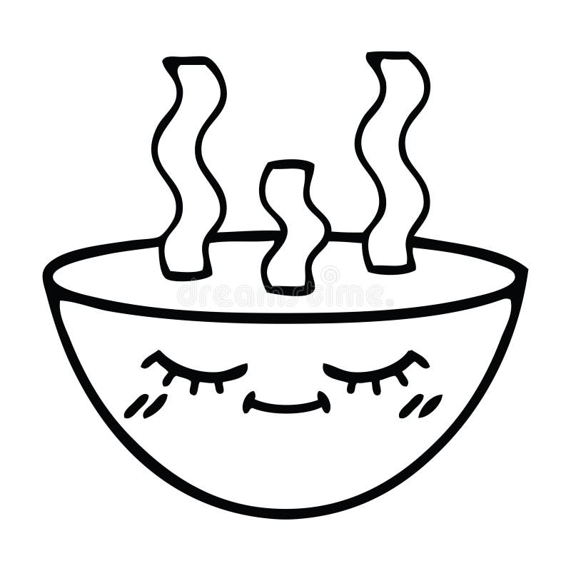 Line Drawing Cartoon Bowl of Hot Soup Stock Vector - Illustration of ...