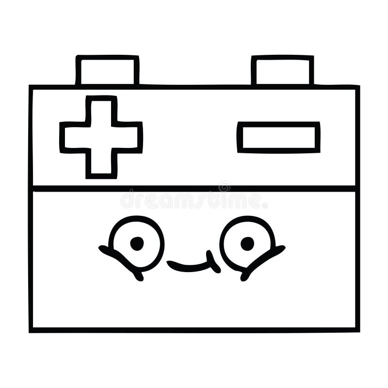 Line Drawing Cartoon of a Car Battery Stock Vector Illustration of