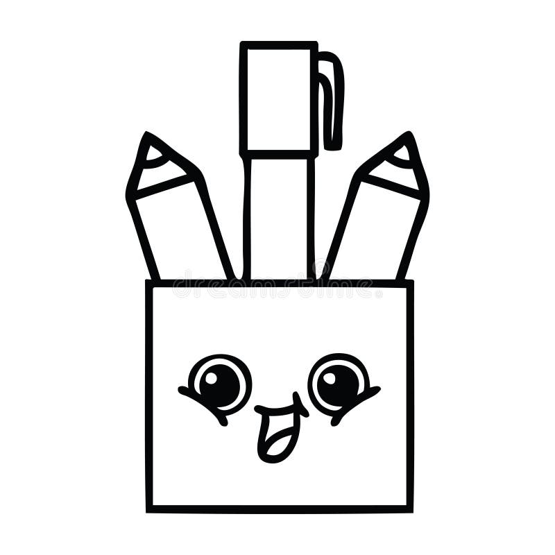 Line Drawing Cartoon Pencil Pot Stock Vector Illustration of pencil