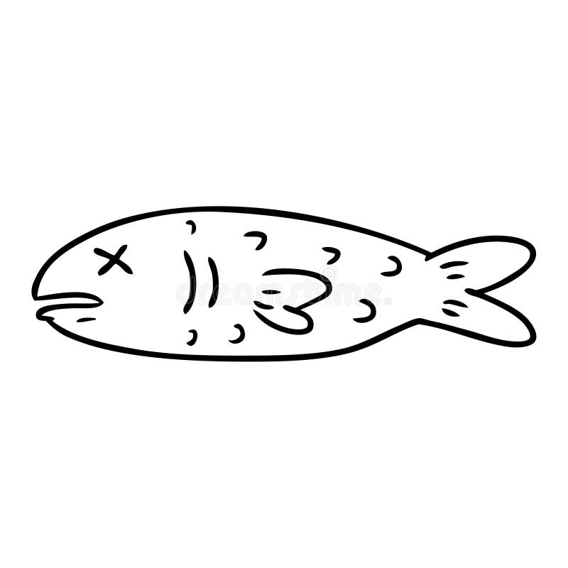 line drawing doodle of a dead fish