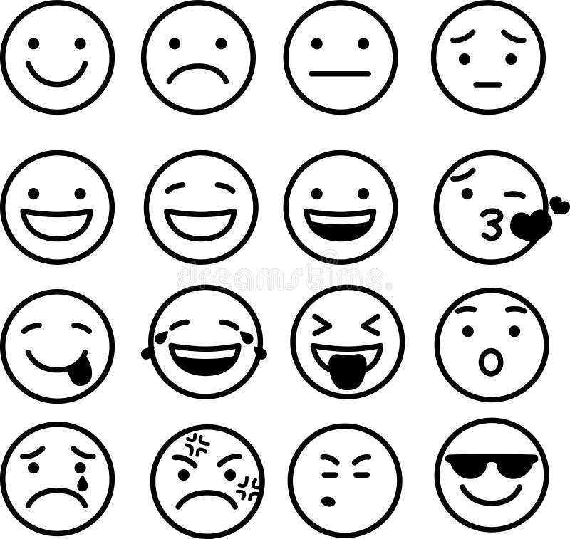 Line Drawing of Emoticon Icon Set Stock Vector - Illustration of ...