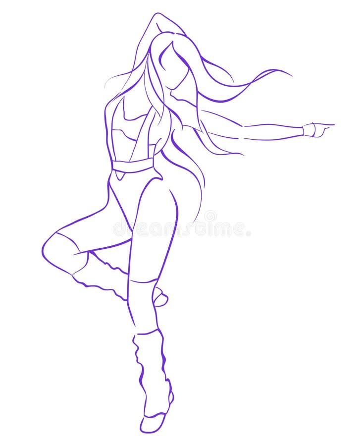 Line drawing girl jumping stock vector. Illustration of silhouette