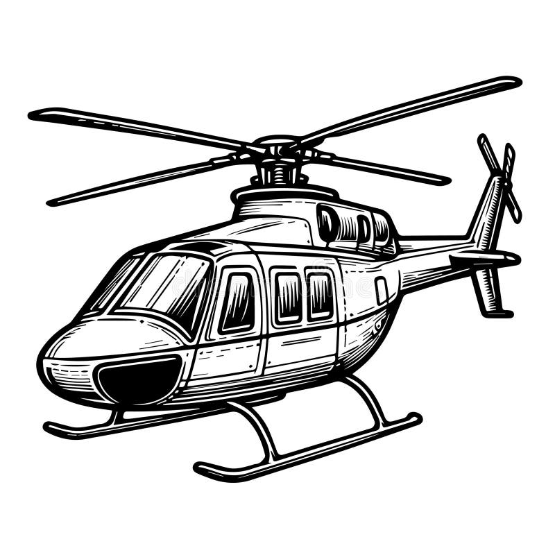 Line Drawing of a Helicopter in Black and White for Coloring Vector