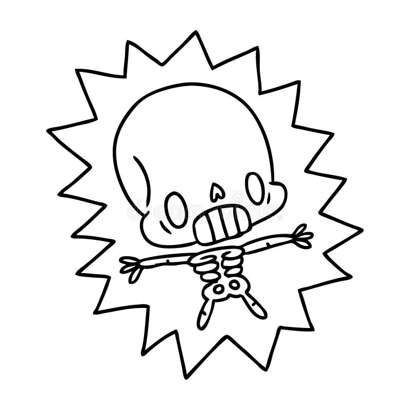 line drawing kawaii electrocuted skeleton