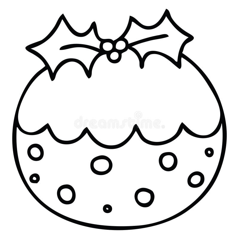 line drawing quirky cartoon christmas pudding