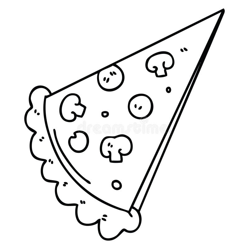 line drawing quirky cartoon slice of pizza