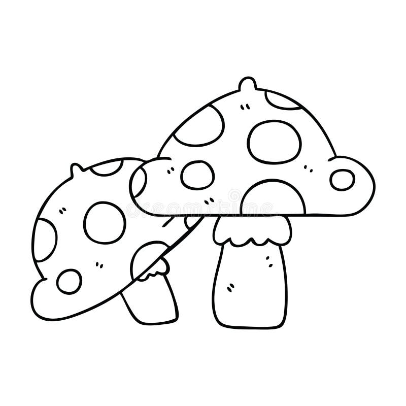 line drawing quirky cartoon toadstools