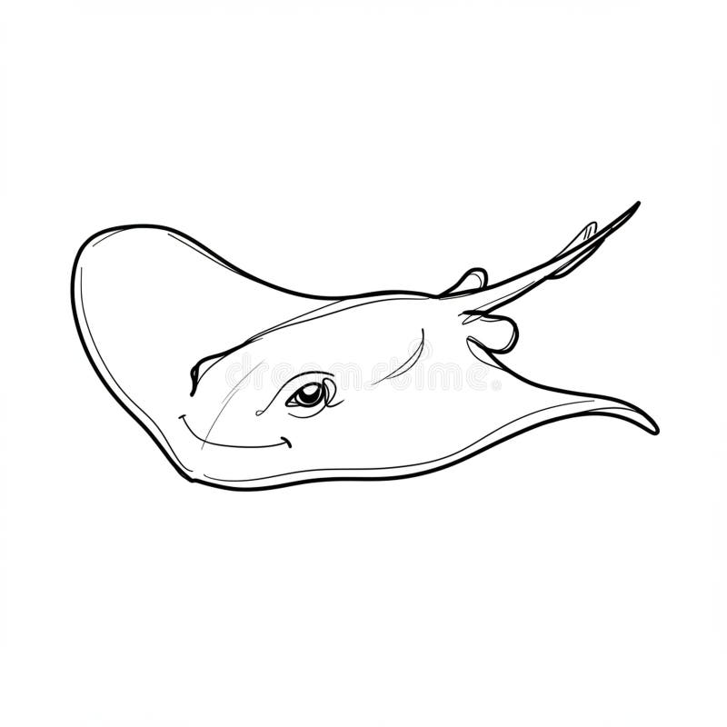 Line drawing of a stingray viewed from the front. Its wide, flat body and gracefully stock illustration