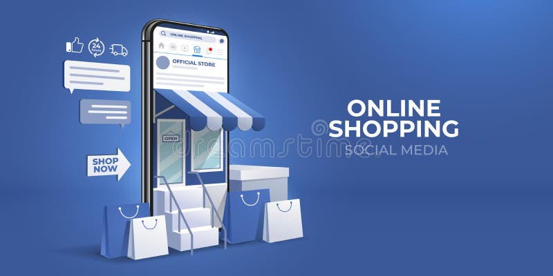 On-line-Einkaufen auf Social Media. Anwendungskonzept des mobilen Speicher stock abbildung