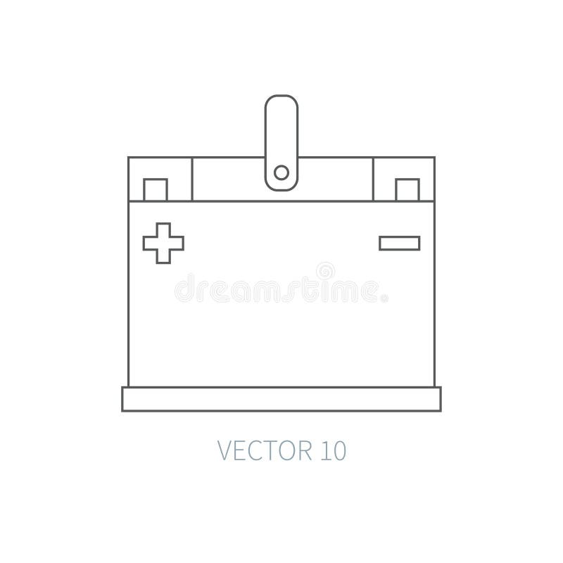 Line flat vector icon car repair part - battery. Internal combustion engine elements. Industrial. Cartoon style royalty free illustration