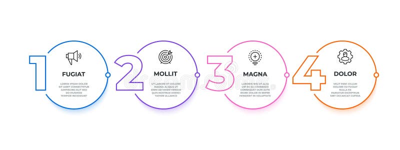 Line flow infographic. 4 steps circle workflow diagram, business presentation template, milestone vector graphic process vector illustration Line flow infographic. 4 steps circle workflow diagram, business presentation template, milestone vector graphic process vector illustration