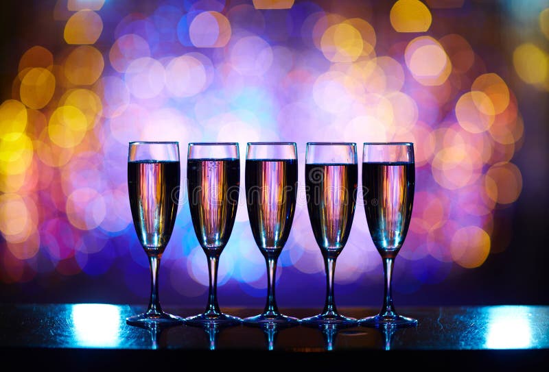 Line of Flutes with Champagne Stock Image Image of newyear