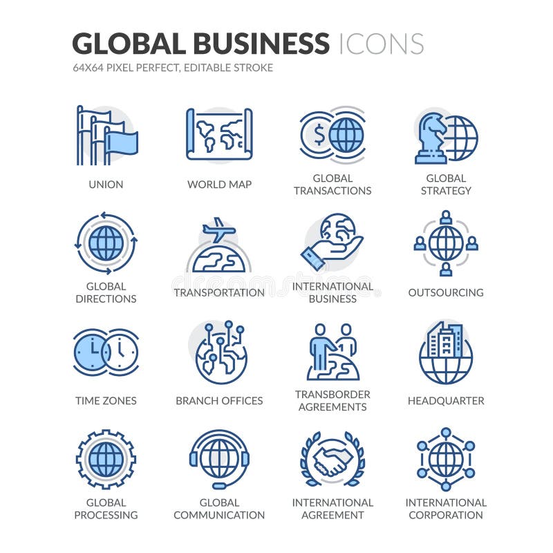Line Global Business Icons stock illustration