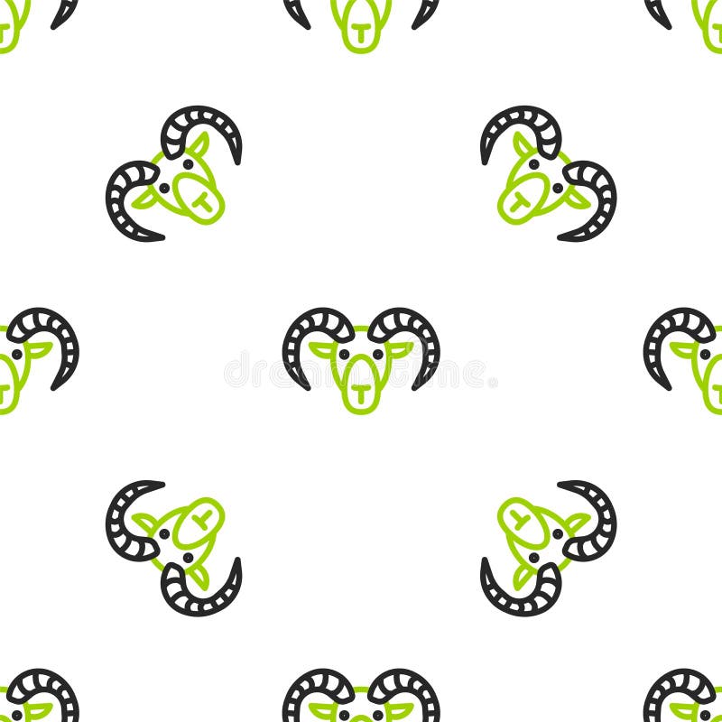 Line Head of goat or ram icon isolated seamless pattern on white background. Mountain sheep. Animal symbol. Vector