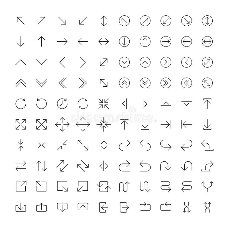 100 line icon set - Arrows. Light version for UI design. Vector icon set stock illustration