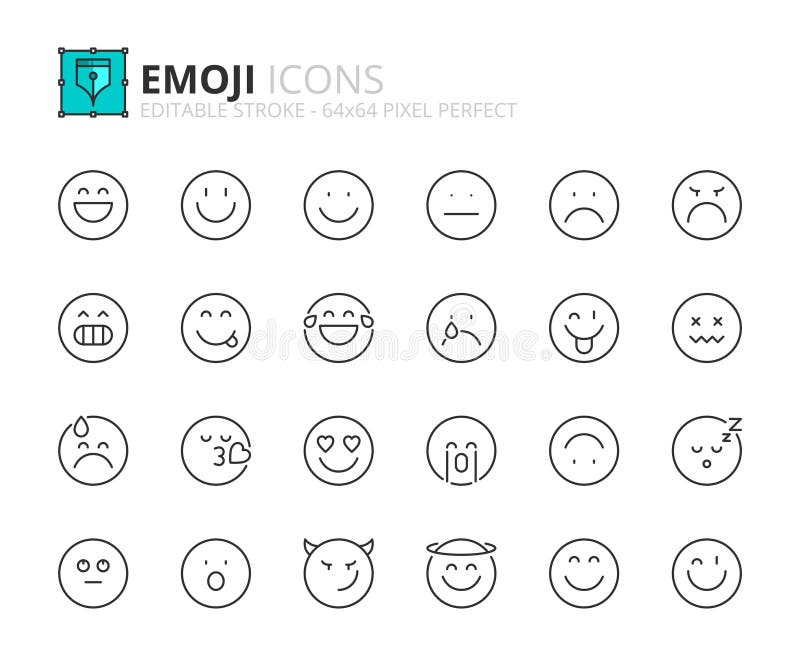 Line icons about emoji. Pixel perfect 64x64 and editable stroke stock illustration