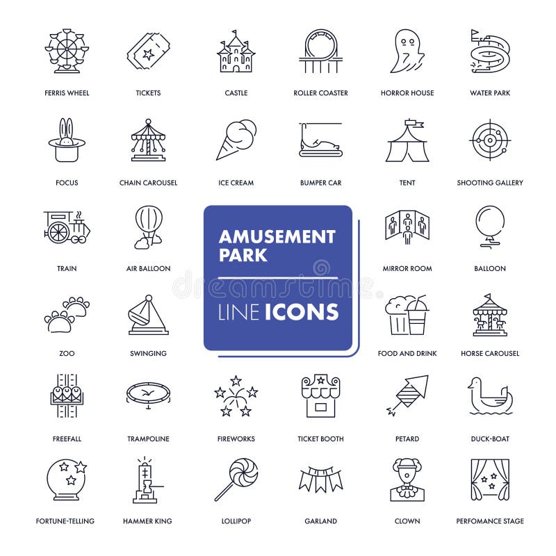 Line icons set. Amusement park stock illustration