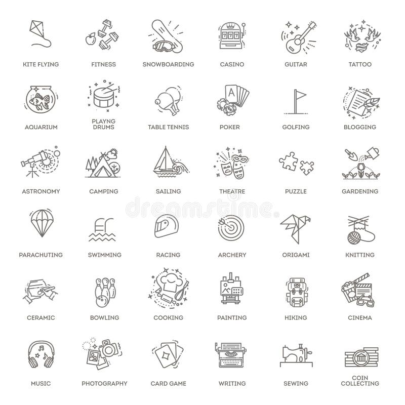 Hobbies and interest detailed line icons set in modern line icon style for  ui, ux, web, app design Stock Vector Image & Art - Alamy