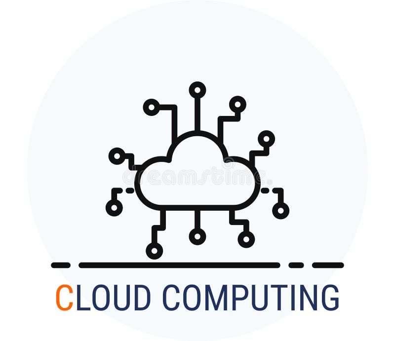 Line Icons Style. Hacker Cyber crime attack Cloud Computing for web design royalty free illustration