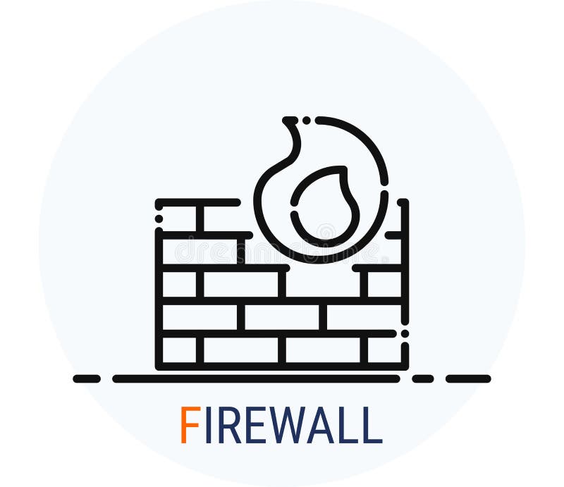 Line Icons Style. Hacker Cyber crime attack Firewall for web design stock illustration