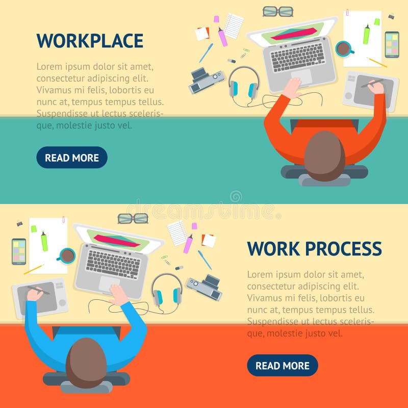Line Interior Designer Workflow Banner Horizontal Set. Vector stock illustration Line Interior Designer Workflow Banner Horizontal Set. Vector stock illustration