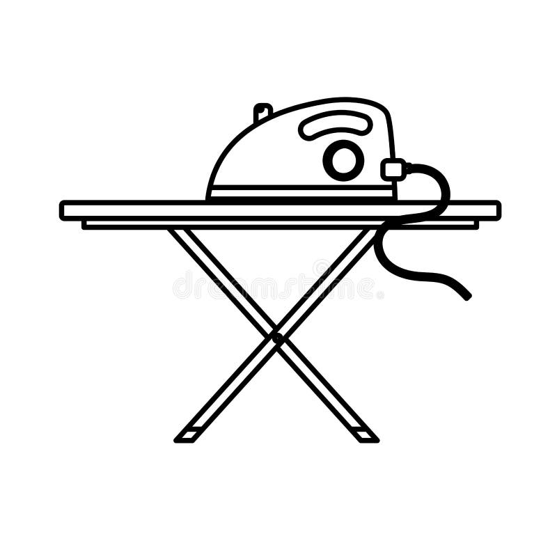 Line Iron Electrical Object and Ironing Board Stock Vector