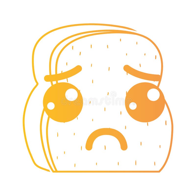 Line Kawaii Cute Sad Slice Bread Stock Vector Illustration of loaf