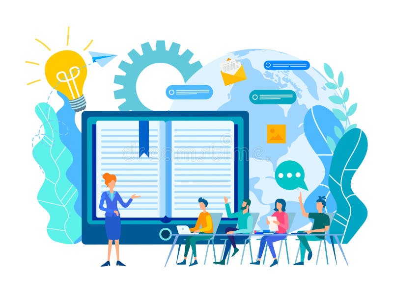 On-line-Lernenlektions-, webinar und on-line-Ausbildungskurse, der Lehrer unterrichtet eine Gruppe Studenten online lizenzfreie abbildung On-line-Lernenlektions-, webinar und on-line-Ausbildungskurse, der Lehrer unterrichtet eine Gruppe Studenten online lizenzfreie abbildung