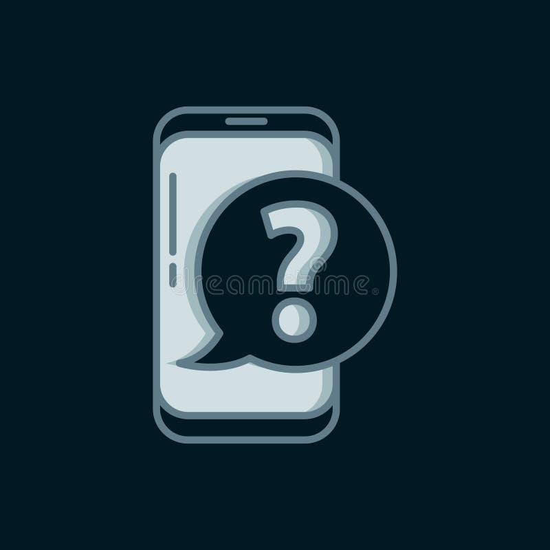 Line Mobile phone with question icon isolated on black background. Flat filled outline style with shadow. Vector vector illustration