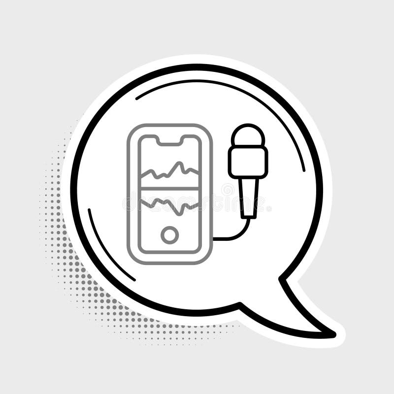 Line Mobile recording icon isolated on grey background. Mobile phone with microphone. Voice recorder app smartphone royalty free illustration