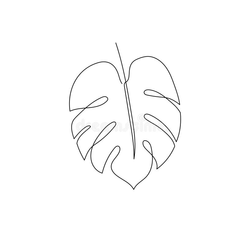 Line Monstera Leaf Art. One Continuous Line Art Decorative Monstera