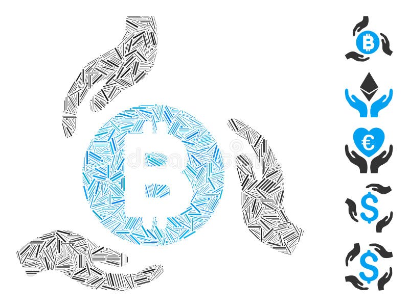Line Mosaic Bitcoin Care Hands Icon stock illustration