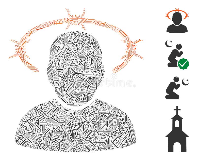 Line Crown of Thorns Icon Vector Collage stock illustration