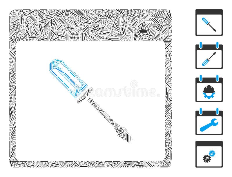Line Mosaic Screwdriver Calendar Page Icon stock illustration