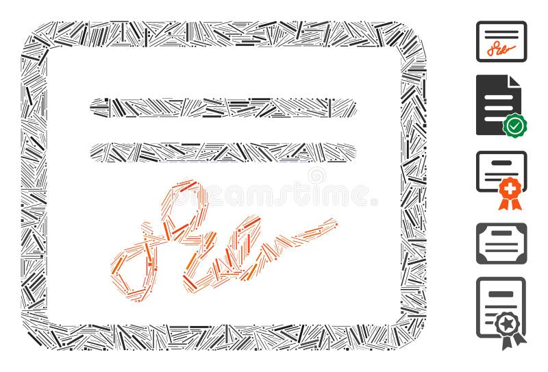 Line Mosaic Signature Certification Icon stock illustration