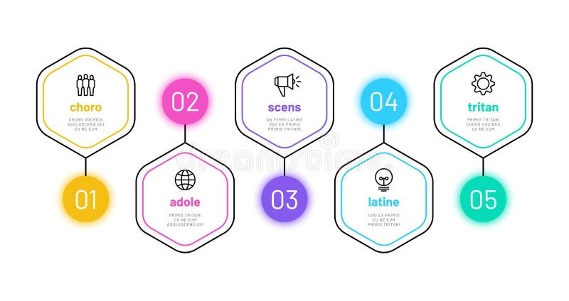 Line option infographic. 5 number infograph, business process steps chart with outline icons. Project finance diagram