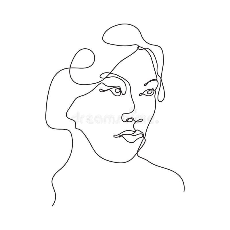 Line Portrait. One Line Woman Face. Face Line Art Stock Vector