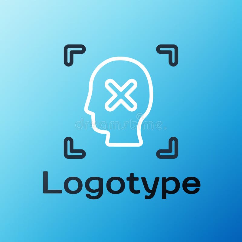Line Rejection face recognition icon isolated on blue background. Face identification scanner icon. Facial id. Cyber royalty free illustration