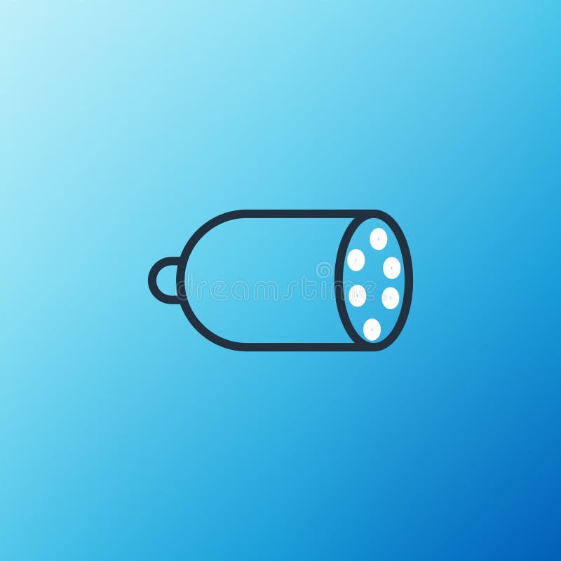 Line Salami sausage icon isolated on blue background. Meat delicatessen product. Colorful outline concept. Vector.