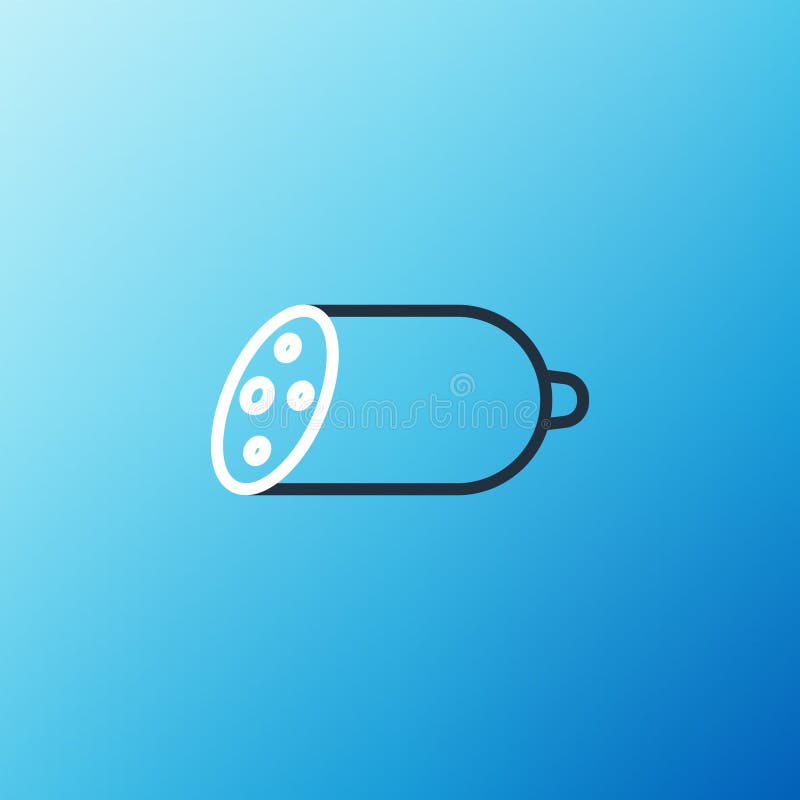 Line Salami sausage icon isolated on blue background. Meat delicatessen product. Colorful outline concept. Vector.