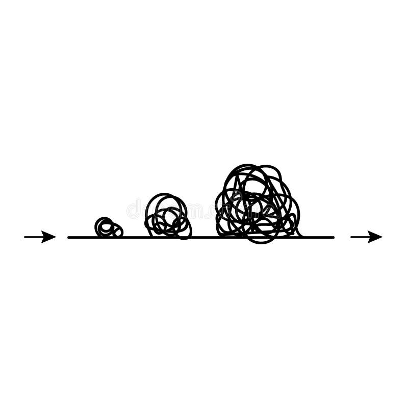 Line with scribbled round element. Complicated way with obstacles and difficulties vector illustration Line with scribbled round element. Complicated way with obstacles and difficulties vector illustration
